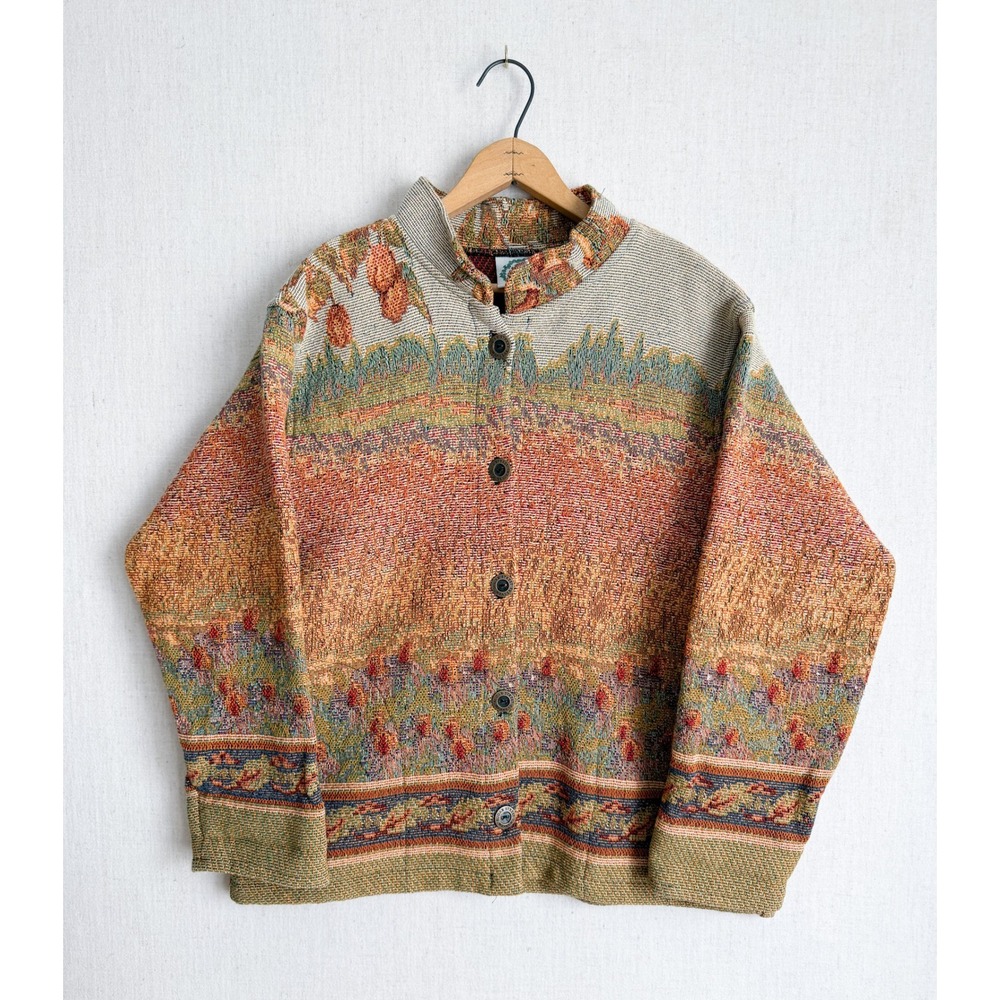 Sugar Street Weavers Vintage Rooster Tapestry Jacket Woven Button Cardigan - Picture 2 of 7